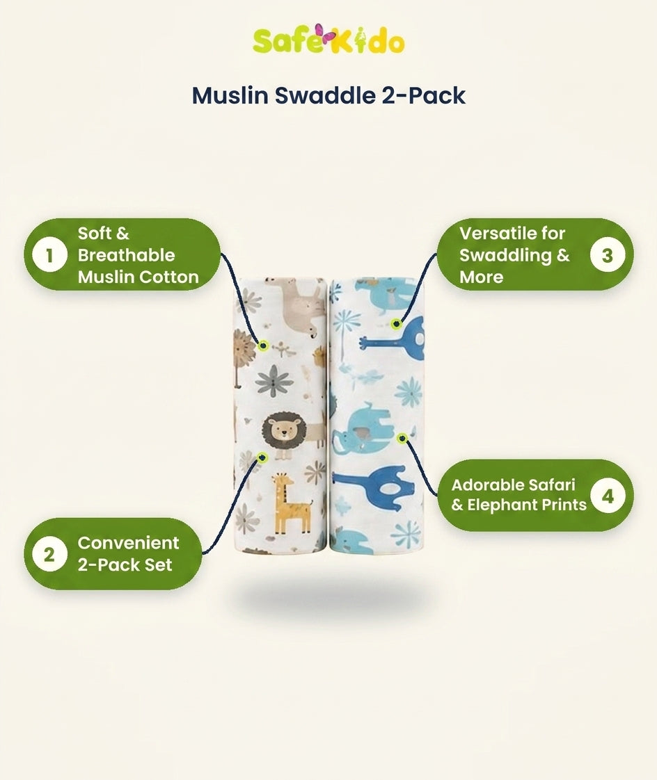 Soft Cotton Muslin Swaddle Sheets, Set of 2 details
