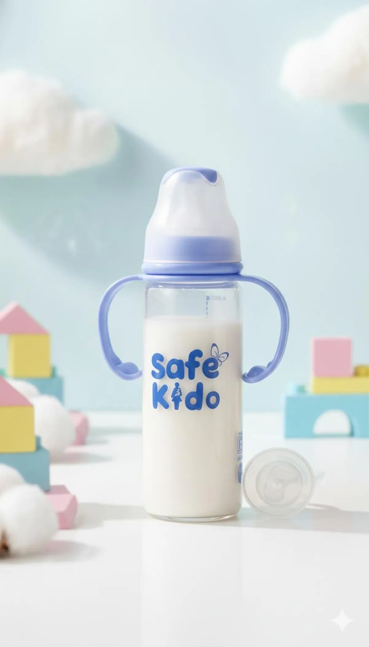 Safekido Borosilicate Slim Glass Feeding Bottle ( 240 ml)