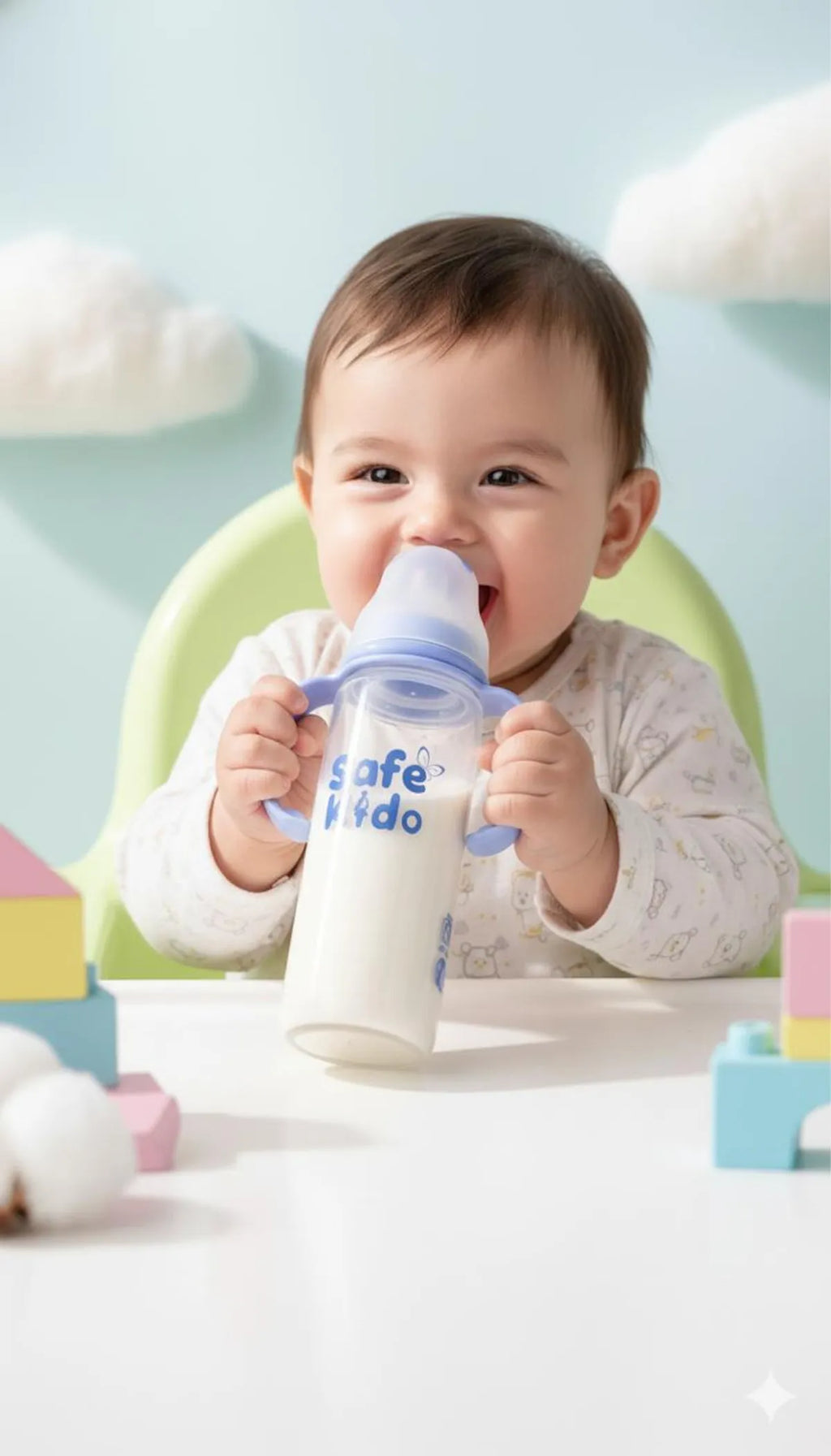 Safekido Borosilicate Slim Glass Feeding Bottle ( 240 ml)