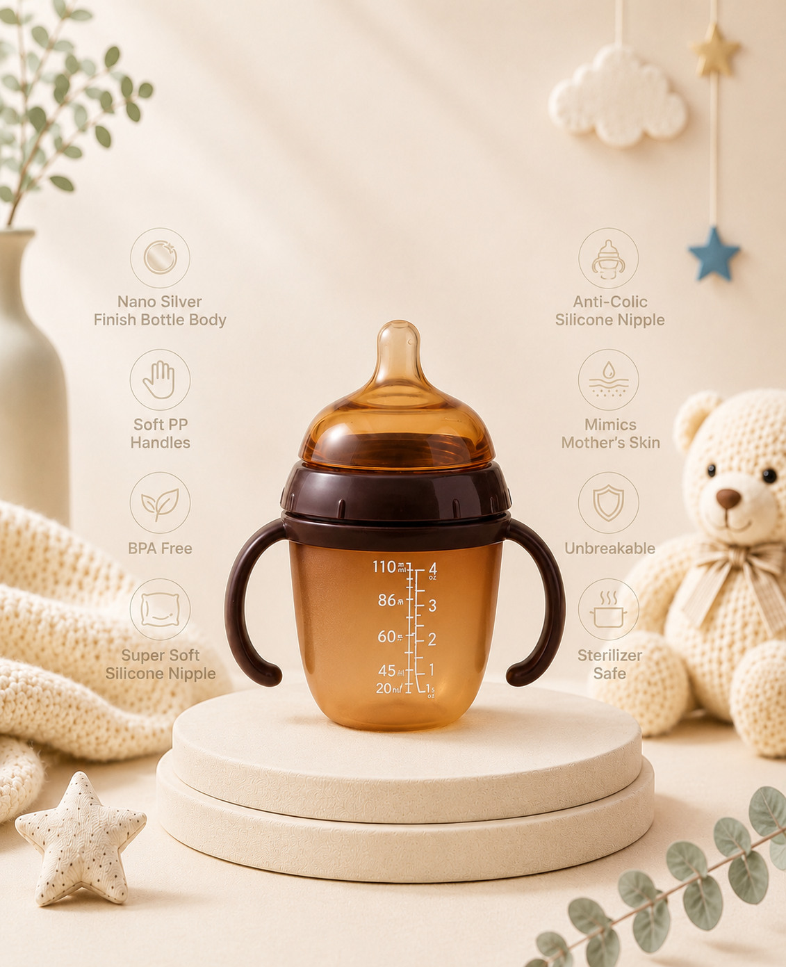 Anti-Colic NanoSilver Feeding Bottle with Handles