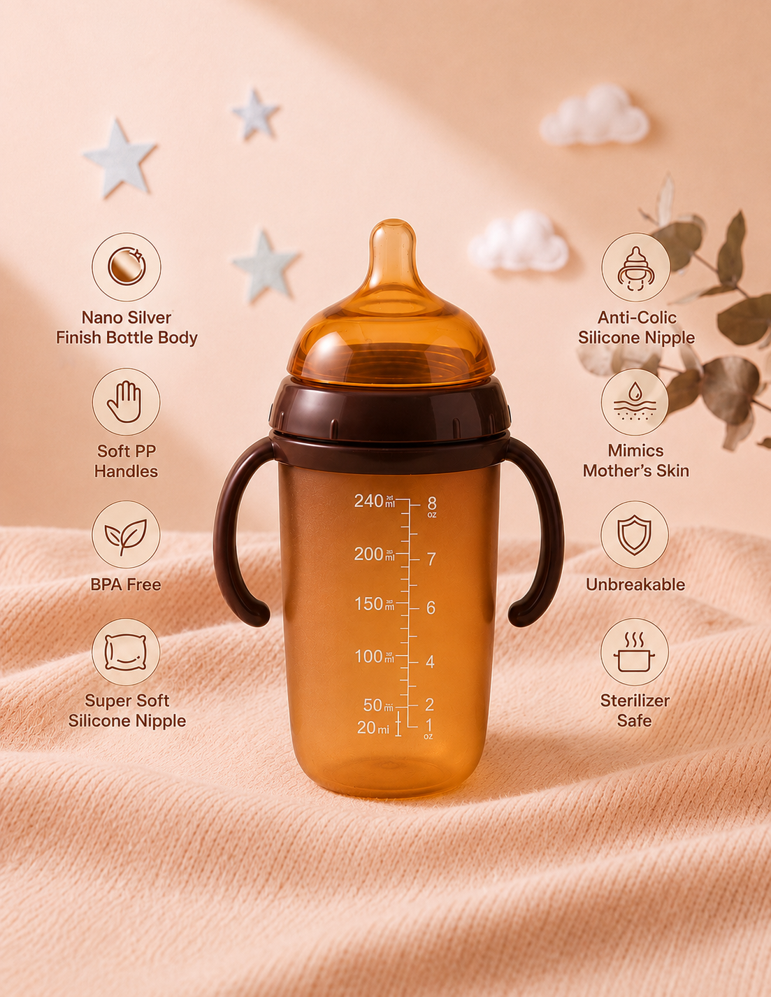 Anti-Colic NanoSilver Feeding Bottle with Handles
