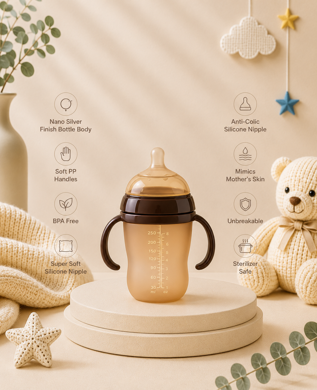 Anti-Colic NanoSilver Feeding Bottle with Handles