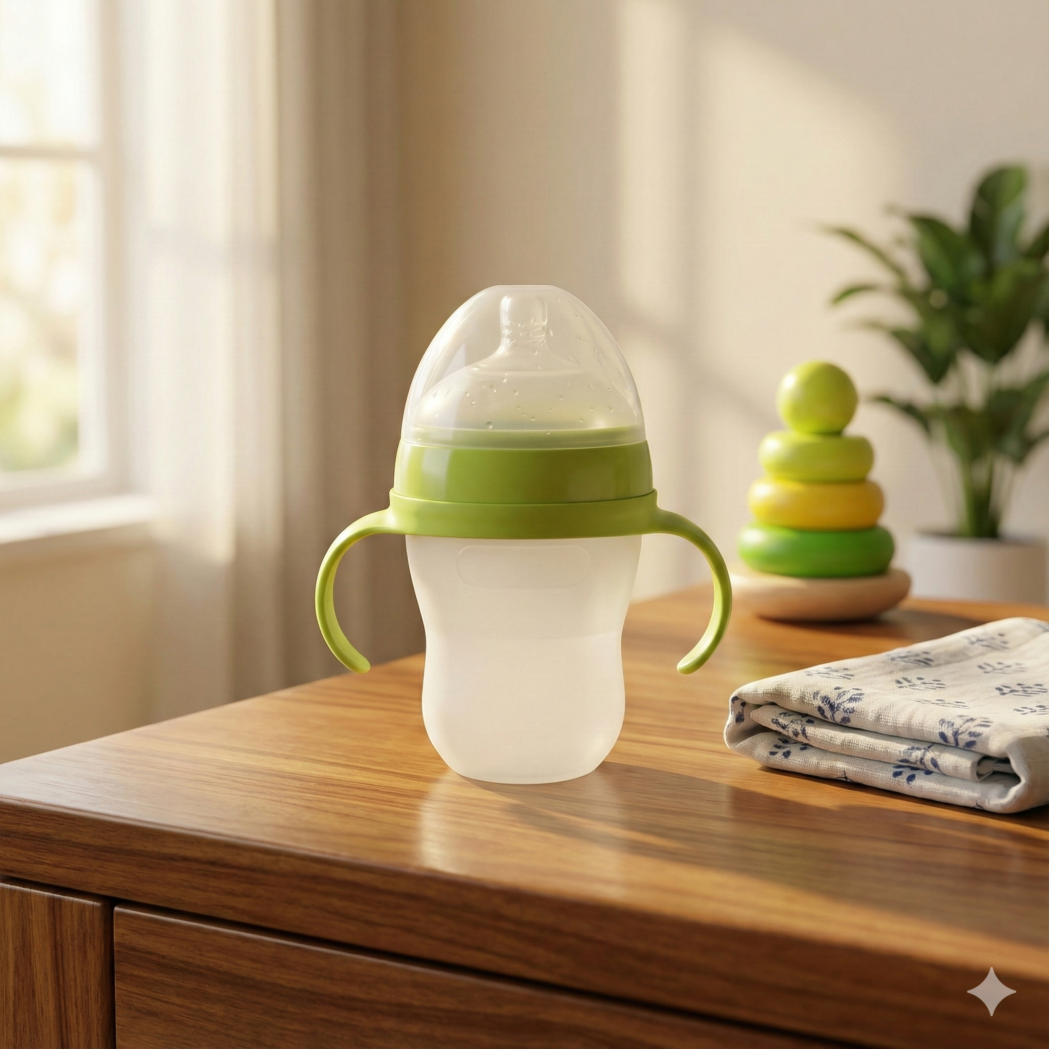 Safekido Premium Transparent Silicon Feeding Bottle with handles (250 ml)