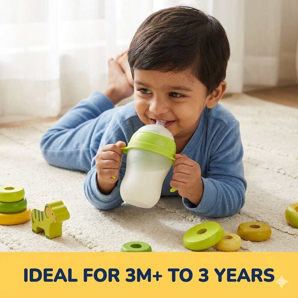 Safekido Premium Transparent Silicon Feeding Bottle with handles (250 ml)