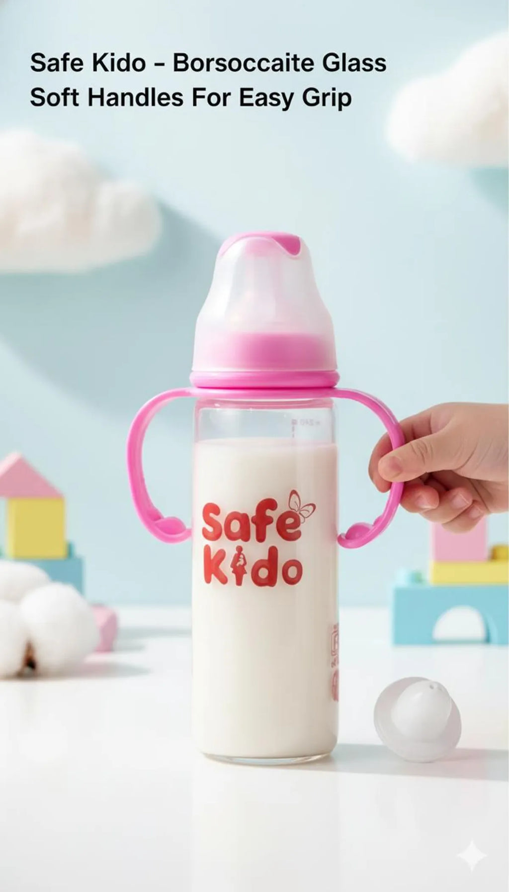 Safekido Borosilicate Slim Glass Feeding Bottle ( 240 ml)
