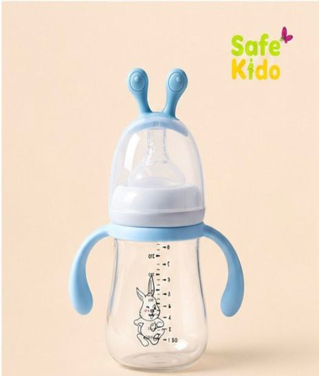 Safekido Premium Wide-mouth Borosilicate Glass bottle with handles (240 ml)