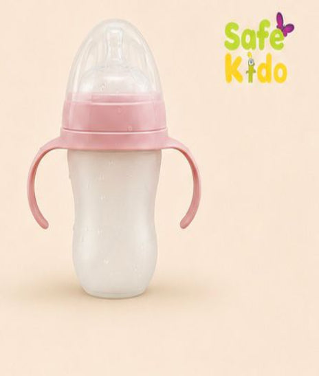 Safekido Premium Transparent Silicon Feeding Bottle with handles (250 ml)