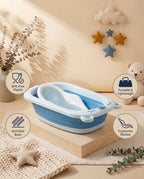 SafeKido Anti-Slip Bath Tub with Seat in Blue — anti-slip base and moulded seat for supervised bathing — key features