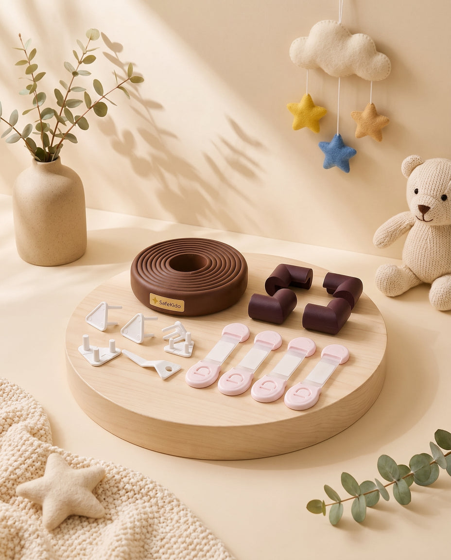 SafeKido Baby-Proofing Safety Kit — socket covers, corner guards, edge roll and straps in one kit