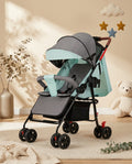 SafeKido Joy Ride Foldable Stroller in Blue — 5-point harness with a one-hand fold