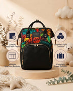 SafeKido Spacious Diaper Backpack in Black — wide-opening compartment with insulated bottle pockets — key features