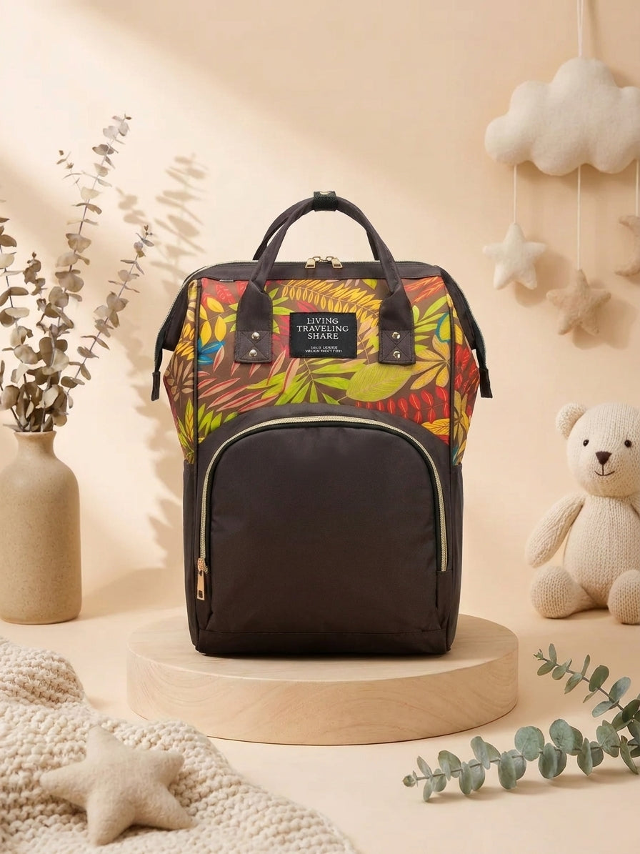 SafeKido Spacious Diaper Backpack in Brown — wide-opening compartment with insulated bottle pockets
