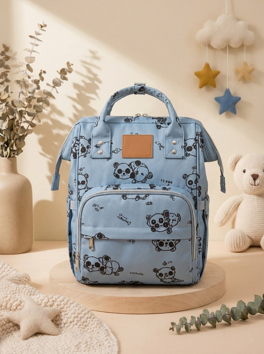 SafeKido Waterproof Diaper Backpack in Blue — wipe-clean waterproof shell, insulated bottle pockets