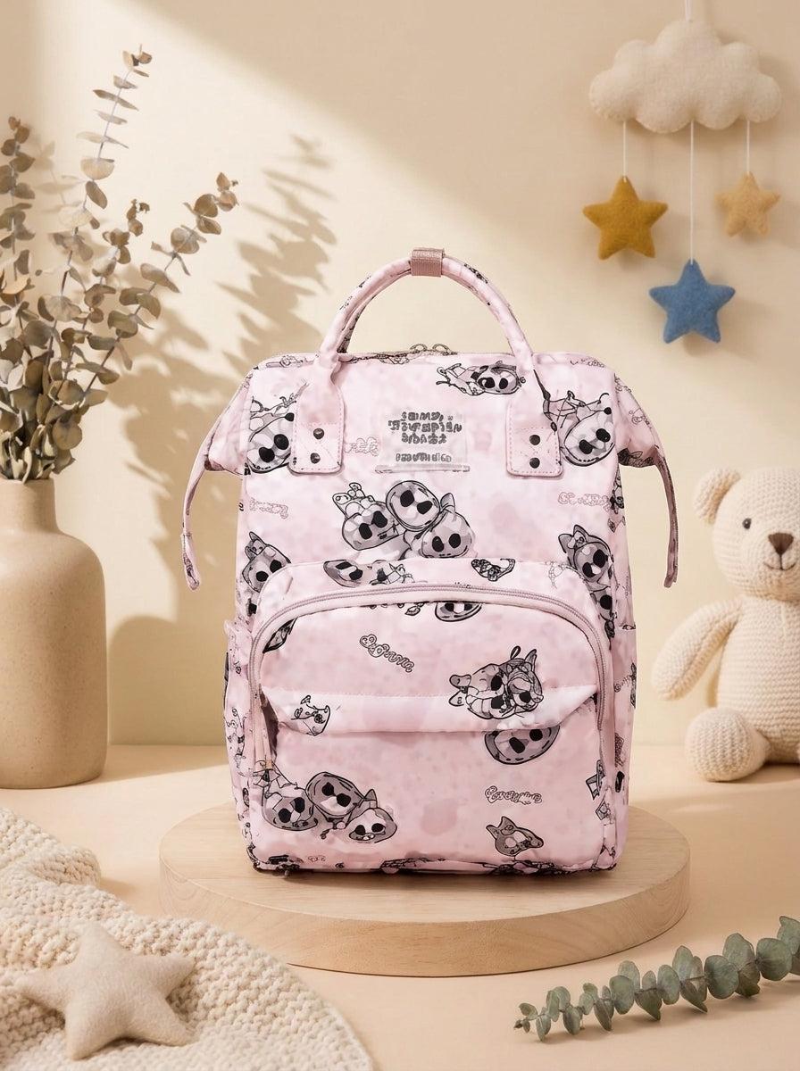 SafeKido Waterproof Diaper Backpack in Pink — wipe-clean waterproof shell, insulated bottle pockets