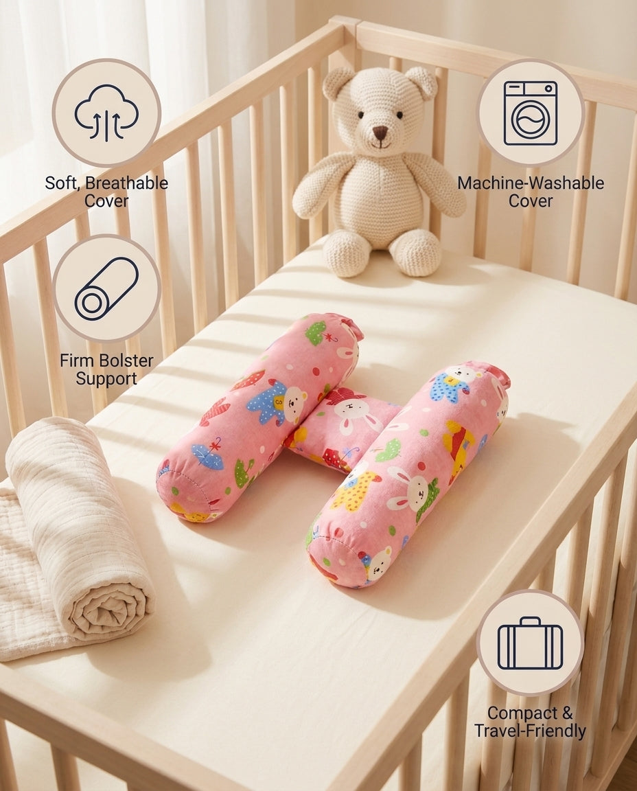 SafeKido Anti-Roll Positioner Pillow in Pink — supervised, awake positioning and tummy-time support — key features