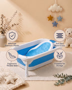 SafeKido AquaBuddy Ergonomic Bath Tub in Blue — ergonomic contour and moulded seat for supervised bathing — key features
