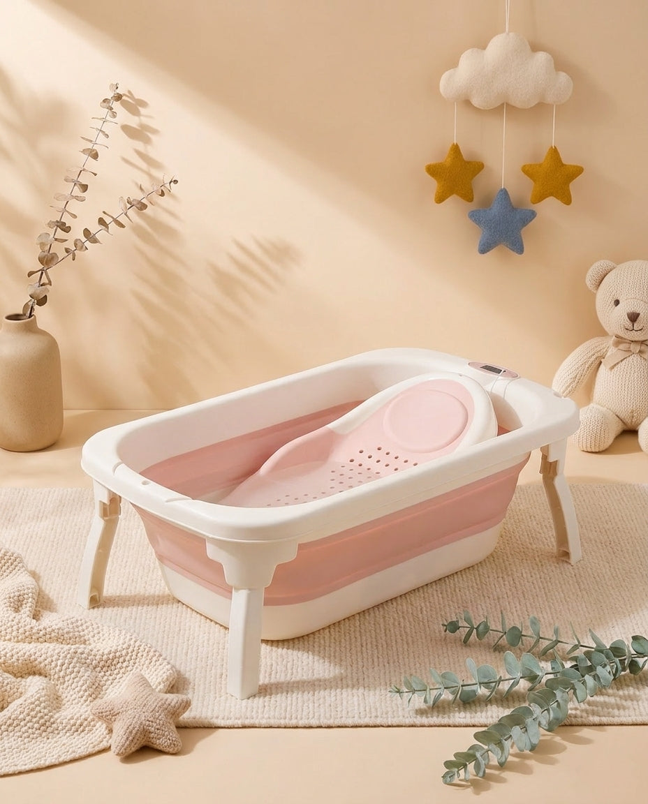 SafeKido AquaBuddy Ergonomic Bath Tub in Pink — ergonomic contour and moulded seat for supervised bathing