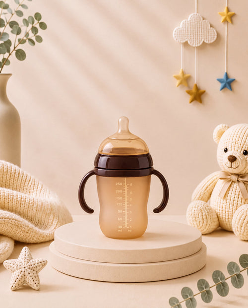 SafeKido Anti-Colic NanoSilver Feeding Bottle — anti-colic valve, easy-grip handles, nano-silver finished silicone