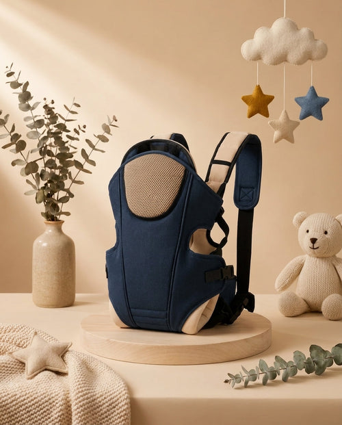 SafeKido Adjustable Baby Carrier in Blue — breathable mesh panel with adjustable padded straps