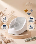 SafeKido SafeSplash Anti-Skid Bath Seat in Gray — anti-skid base and suction feet for supervised bathing — key features