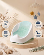 SafeKido SafeSplash Anti-Skid Bath Seat in Green — anti-skid base and suction feet for supervised bathing — key features