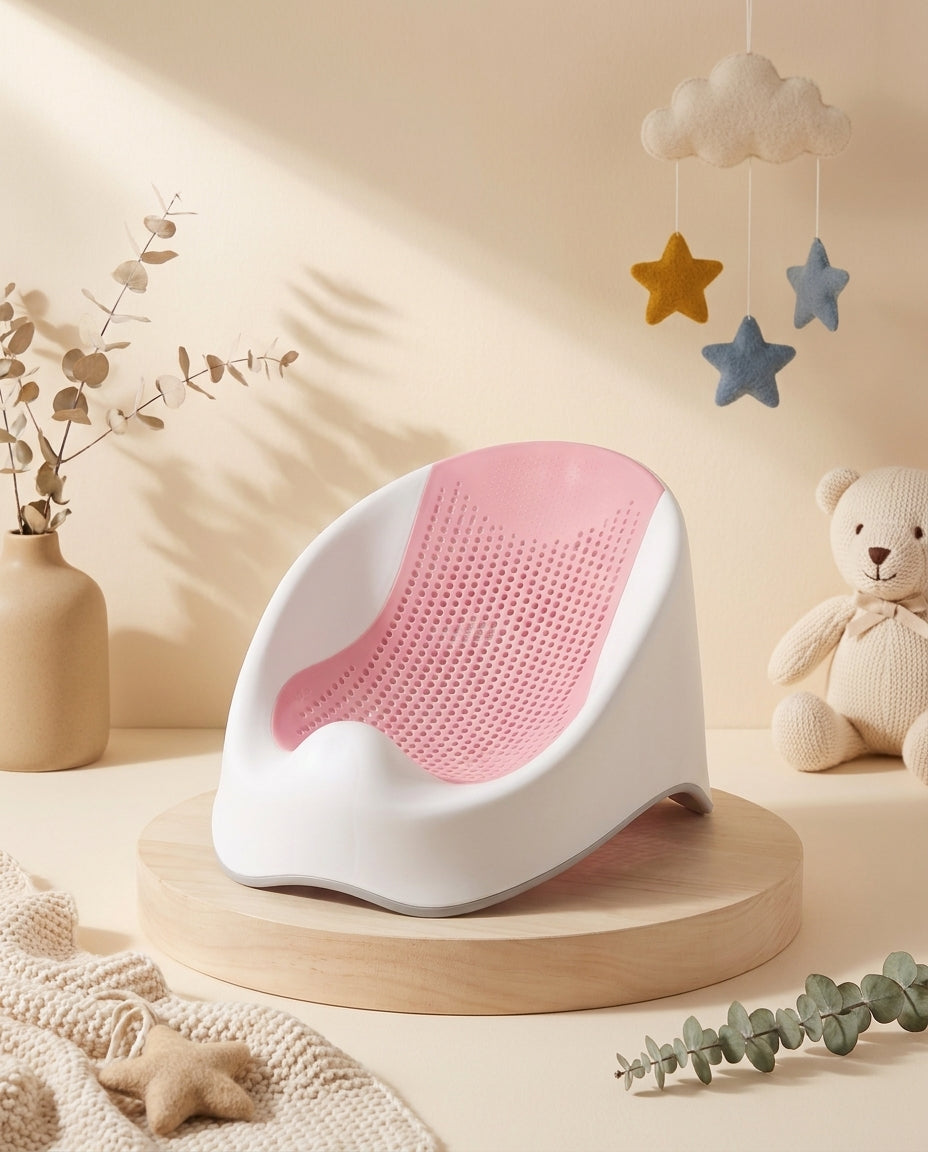 SafeKido SafeSplash Anti-Skid Bath Seat in Pink — anti-skid base and suction feet for supervised bathing