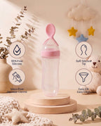 SafeKido Squeezy Spoon Feeder in Pink — squeeze-control silicone spoon for mess-free feeding — key features