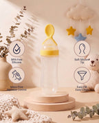 SafeKido Squeezy Spoon Feeder in Yellow — squeeze-control silicone spoon for mess-free feeding — key features
